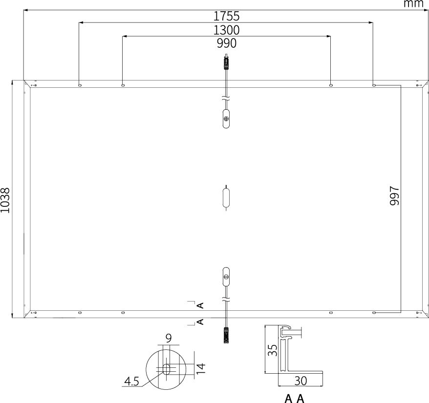 Wymiary panelu fotowoltaicznego Longi 375W - schemat